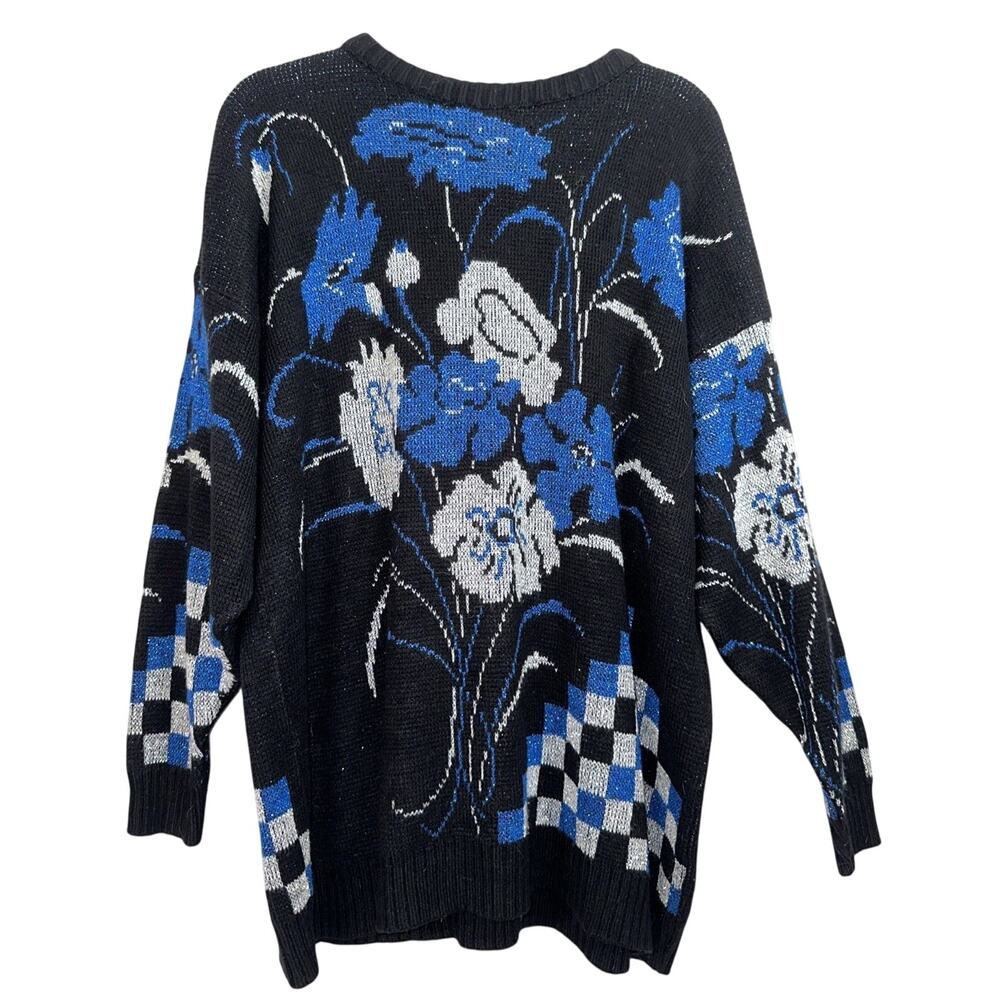 Vintage Distinctly Different Sweater Black, Blue And Silver Metallic Size 24W